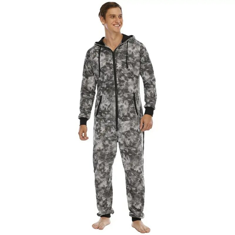 Outono inverno macacão homem streetwear macacão hoodie preto cinza impressão camuflagem macacão masculino casual pijama