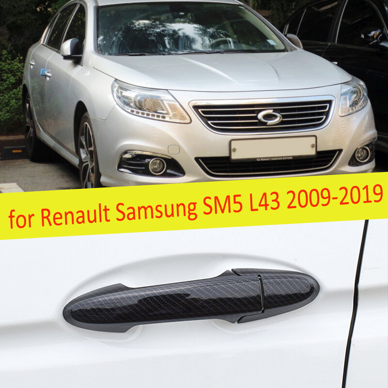 4 PCS คาร์บอนไฟเบอร์ด้านนอกฝาครอบจับ Trim รถหมวกอุปกรณ์เสริมสำหรับ Renault Samsung SM5 L43 NOVA Safrane 2009 ~ 2019