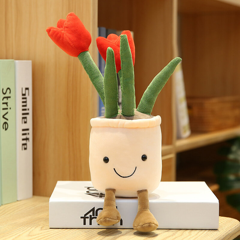 Realistico paesi bassi tulipano e piante grasse peluche ripiene decorazioni per la casa giocattoli morbido scaffale Decor bambola fiori in vaso regalo per ragazze