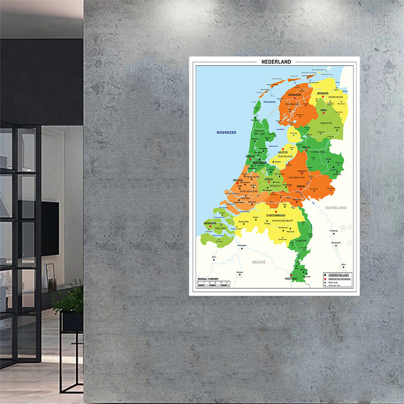 Mapa politico de los Países Bajos, pintura en lienzo de 100x150cm para pared moderna, suministros escolares para decoración del hogar y sala de estar