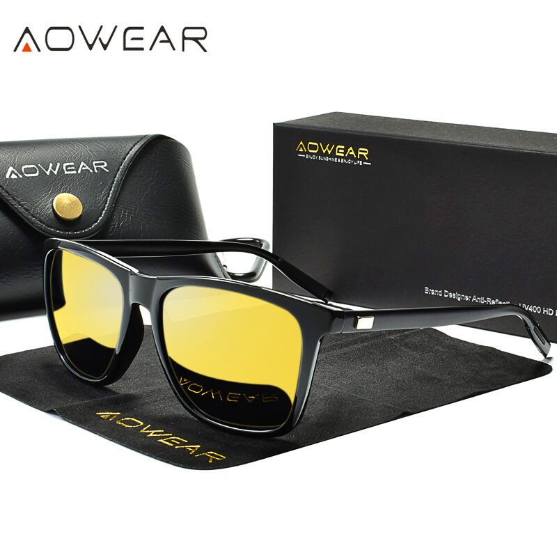 AOWEAR-Gafas De visión nocturna HD para hombre, lentes De aluminio amarillas, polarizadas, seguras para conducir