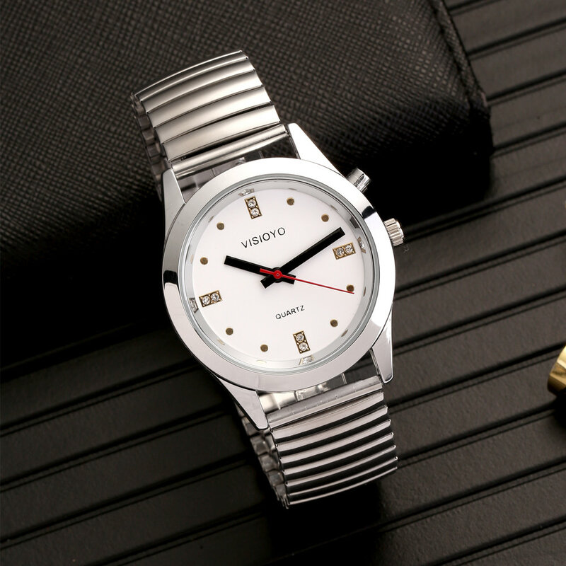 Niemiecki zegarek z alarmem, rozmową datą i godziną, białą tarczą TGSW-19G