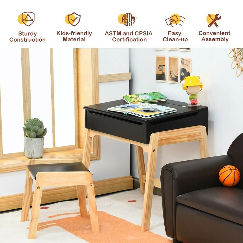 Babyjoy dzieci stół i zestaw krzeseł drewniane aktywności sztuki biurko szkolne w/przestrzeń magazynowa HW67057