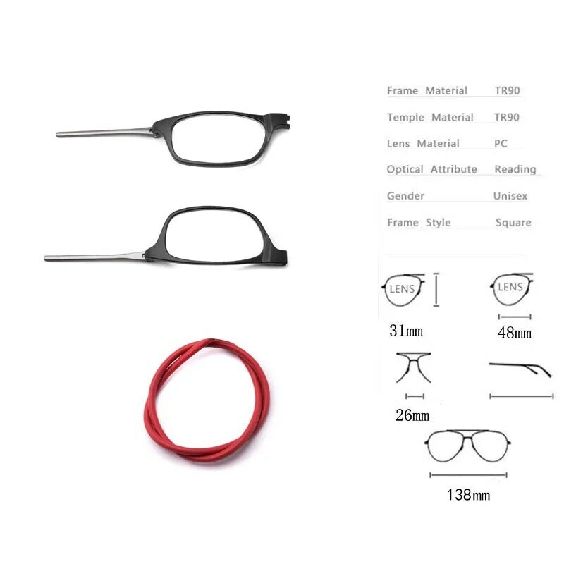 男性と女性のための調節可能なストラップ付きのポータブル磁気読書メガネ
