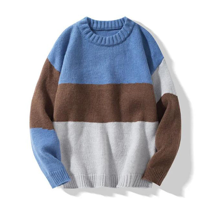 Sweter Musim Gugur Musim Dingin Pria 2021 Sweter Rajutan Pria Longgar Perca Warna Pulover Mode Korea Pakaian Gaya Harajuku Tebal