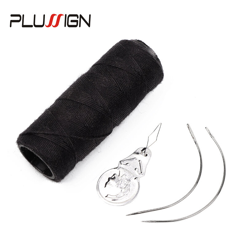 Plussign-agujas curvadas para hacer pelucas, 1 rollo de 50 metros, hilo de coser para extensión de cabello, 2 unidades