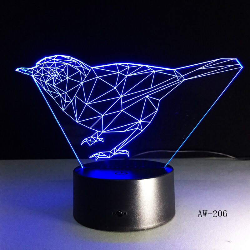 Lámpara de luces nocturnas 3D con forma de pájaro y Animal, luz de mesa con Interruptor táctil de 7 colores, con plataforma DS, para oficina y AW-206