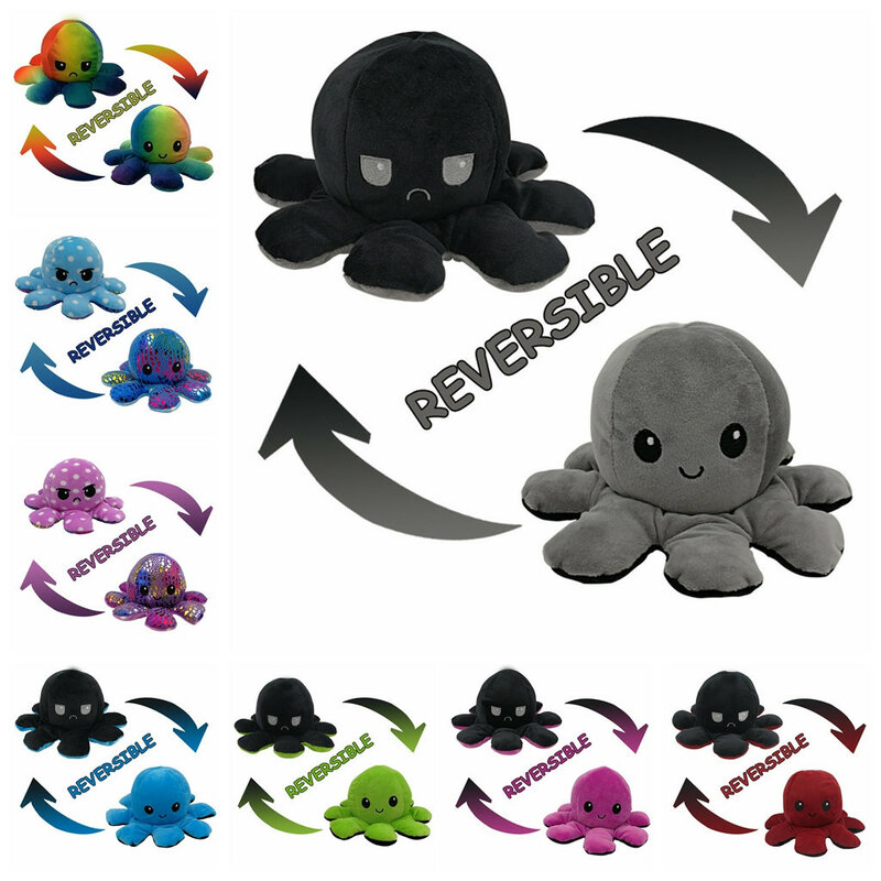 Octopu-muñeco de peluche Reversible de doble cara para niños, juguete de felpa suave, creativo, bonito pulpo marino, regalo de cumpleaños, Pulpito Reversible