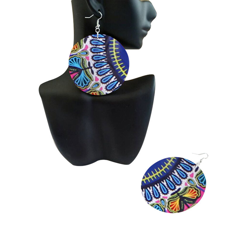 2021 nova multi cor ancara brincos étnicos tecido de impressão africana brincos circulares jóias brinco para mulher sp087