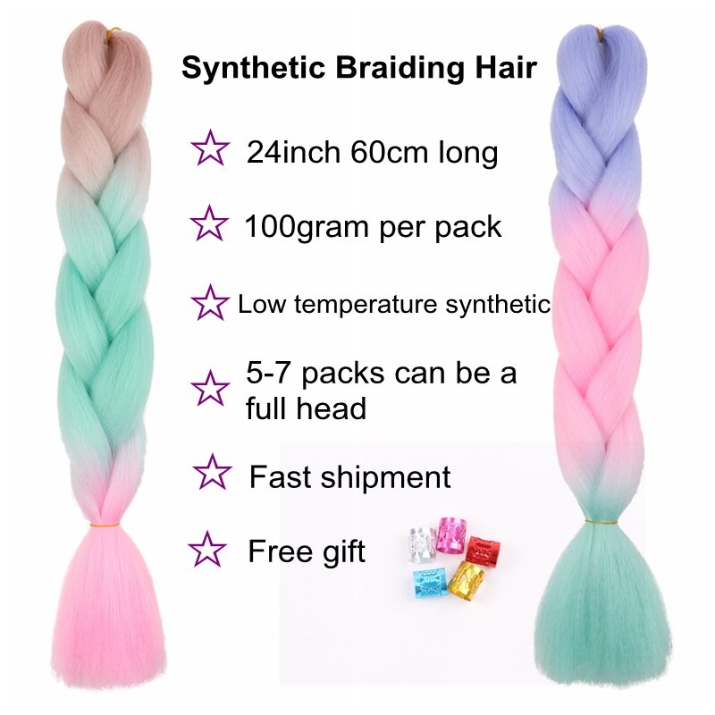 Desire for Hair extensiones de cabello sintético, trenzas Jumbo, 24 pulgadas, 60cm, dos, tres, 4 colores degradados