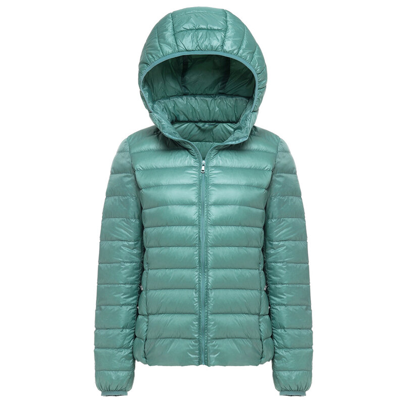 Jaqueta ultrafina com capuz feminina, casaco quente portátil para outono e inverno 90%