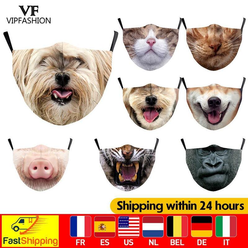 VIP FASHION-Mascarilla de tela lavable y reutilizable, máscara divertida Kawaii, antipolvo, con estampado de animales, gatos y perros