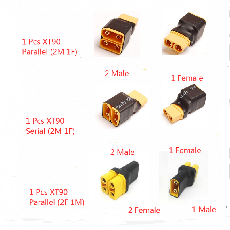 Adaptador de serie paralelo, conector convertidor de batería Lipo, EC3, EC5, XT60, XT90, 1 piezas.