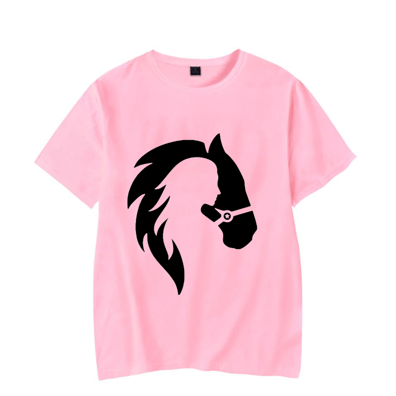 Novo verão cavalo imprimir esportes t-shirts moda casual estilo de rua em torno do pescoço manga curta camiseta dos desenhos animados luminoso