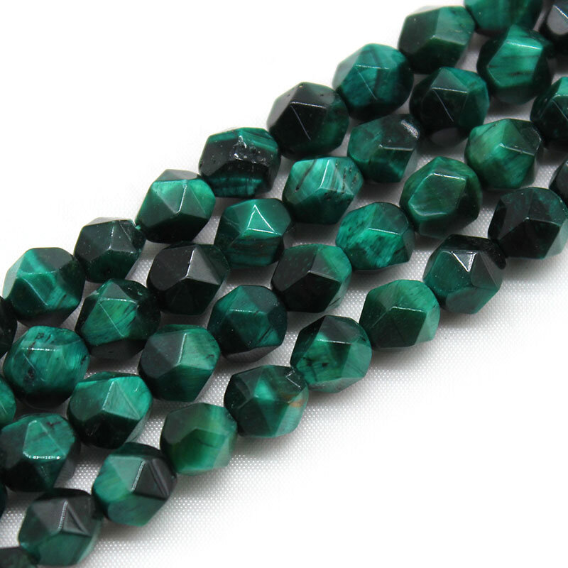 Cuentas redondas de ojo de tigre verde facetadas de diamante Natural, para fabricación de joyas, DIY, pulsera, collar, abalorios, hilo de 15 ", 6, 8 y 10MM