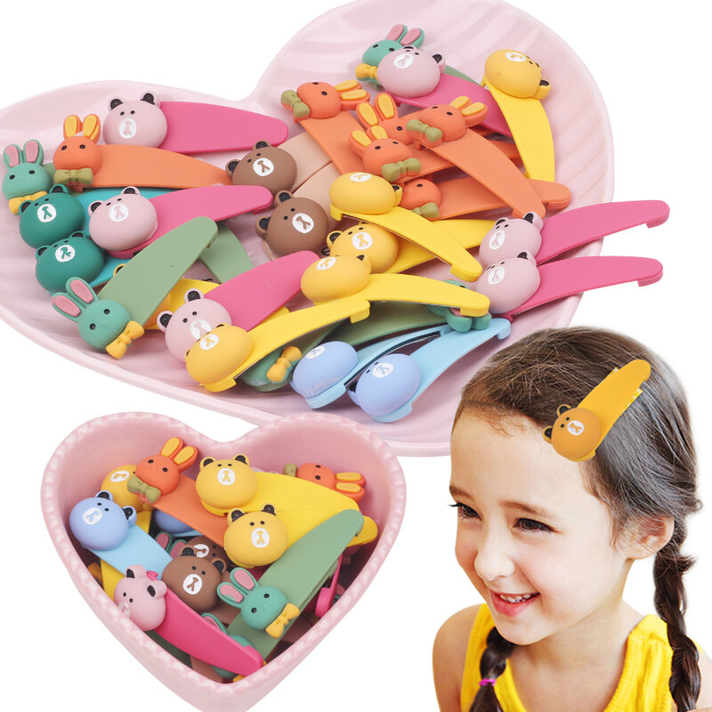 hair Clip cute bear Candy Color Snap Clip Pin Fashion Women Girls Barrettes Hairpins Metal Clip Accessories Hair Styling Tools