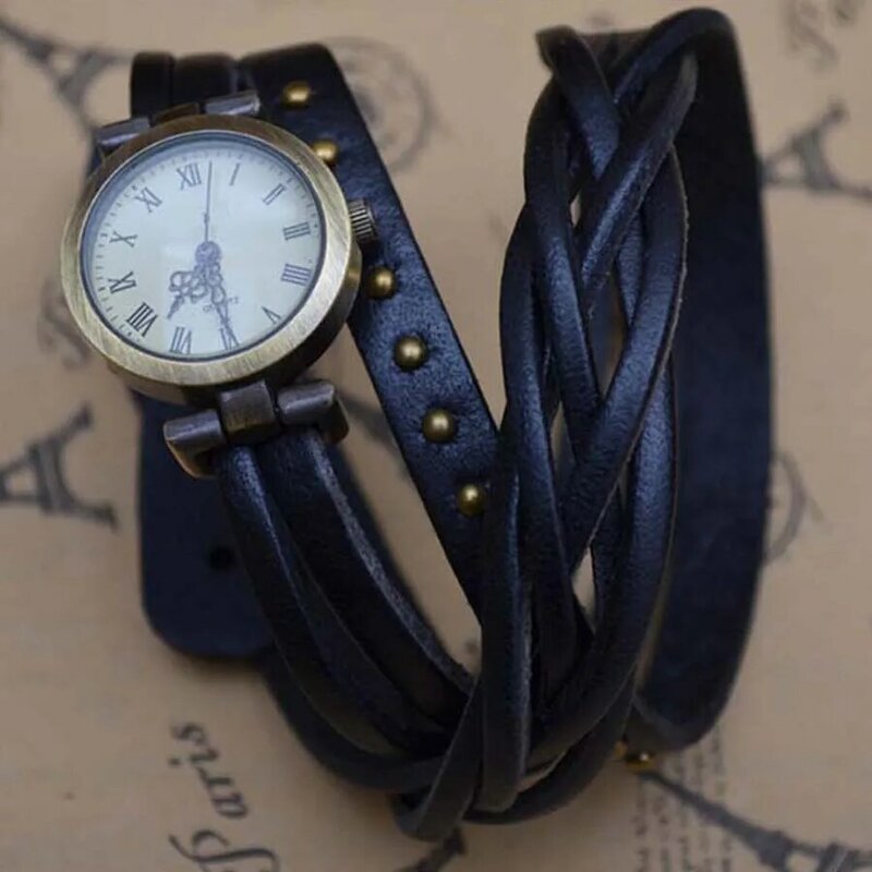 Shsby-reloj Vintage de piel de vaca enrollada en espiral para mujer, pulsera trenzada con números romanos, correa de cuero