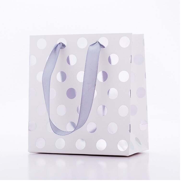 Bolsas de regalo de papel para joyería, 12 piezas, estampado en caliente de puntos, ropa, bufanda, bolsos de papel para boda, fiesta de cumpleaños