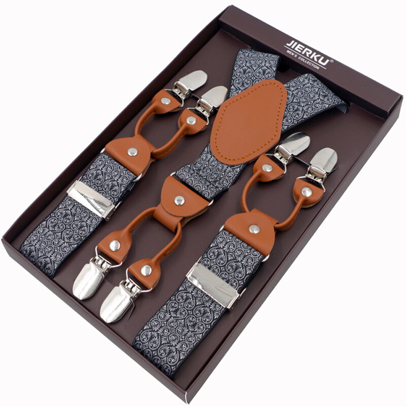 Bretelles en cuir pour hommes, 6 pinces, sangle de ceinture réglable, haute qualité, 3.5x120cm, nouvelle collection
