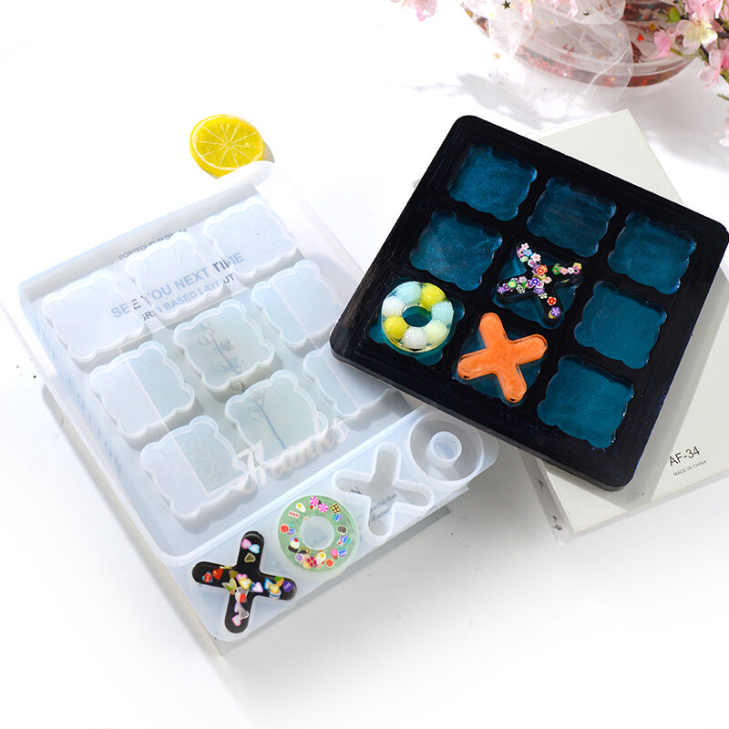 DIY XO เกมหมากรุกคลาสสิก Silikon รูปแบบ Molde Resina Epoxi Tictactoe Board เรซินแม่พิมพ์แม่พิมพ์ซิลิโคนสำหรับผู้ปกครอง-เด็กปฏิสัมพันธ์