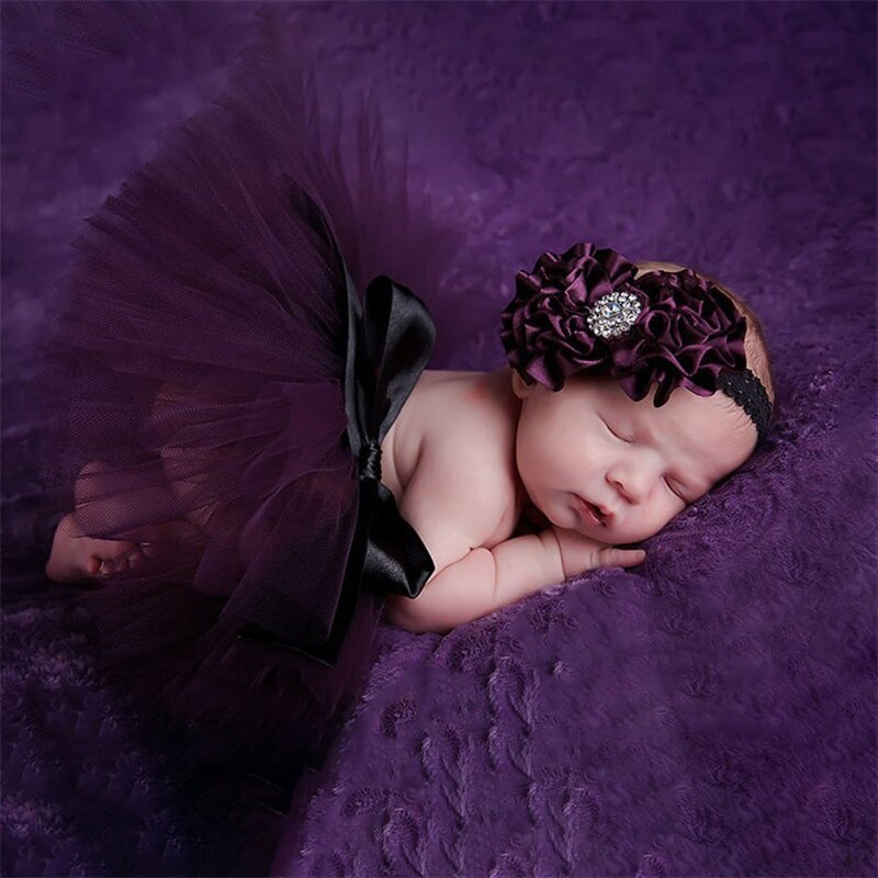 ทารกแรกเกิด Tulle Tutu กระโปรงการถ่ายภาพ Props Bowknot เด็กทารก Photo Props Headband ชุดหมวกเด็กอุปกรณ์เสริม