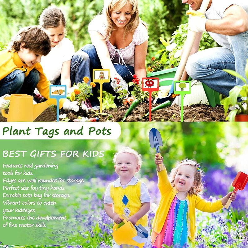 Alat Berkebun Anak-anak, Mainan Taman dengan Sarung Tangan, Celemek, Ketel, Sekop, Tas Keranjang Bunga, Hadiah Mainan Luar Ruangan untuk Anak Laki-laki & Perempuan