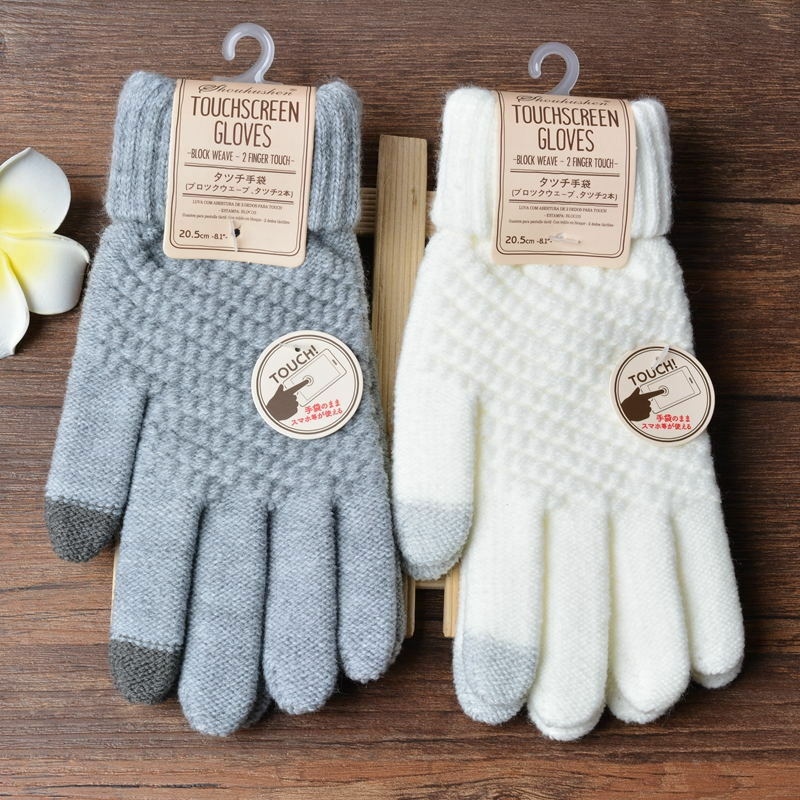 Женские кашемировые шерстяные вязаные перчатки, осенне-зимние плотные теплые перчатки, однотонные варежки с плюшевой подкладкой для планшетов