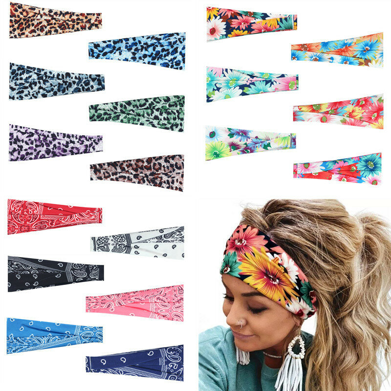 Women Sweet Hairbands Print Headbands Hair Accessories Girls Cross Turban Bandage Hair Bands Headwrap Summer Headwear
