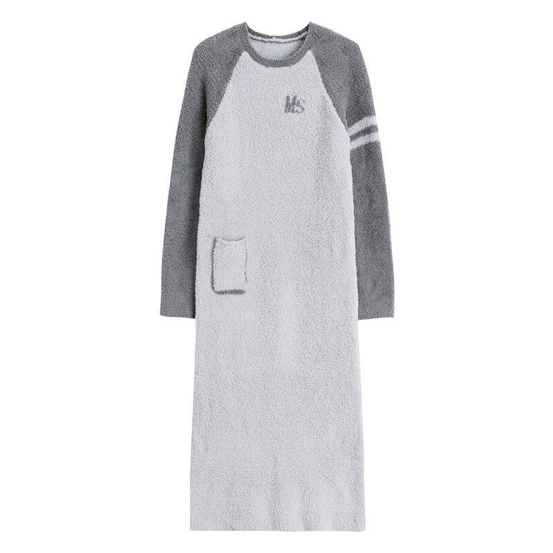 Conjunto de pijama feminino e masculino, camisola quente e macia de malha elástica para inverno