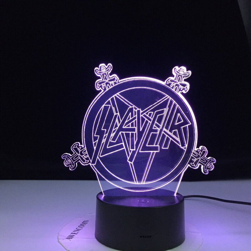 Band Slayer Logo American Thrash Metal 3d Night Light Led Remote Control Colors Changing Nightlight for Home Decor