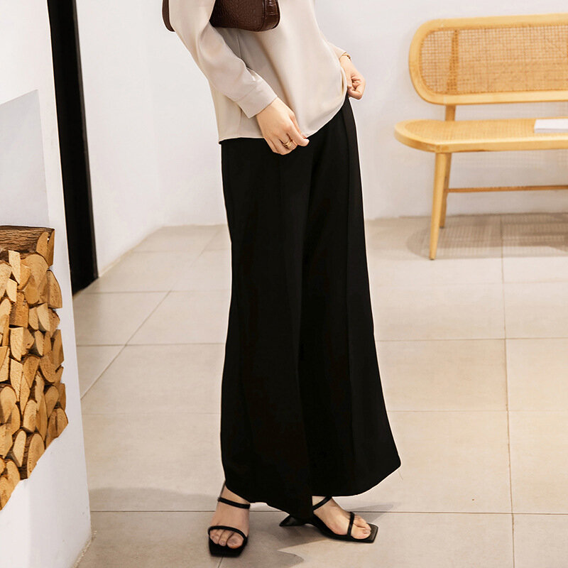 5082 Spring Women Suit Wide Leg Pants High Waist Loose Casual Grace Urban Office Lady Simple Straight Vertical Lines Trousers