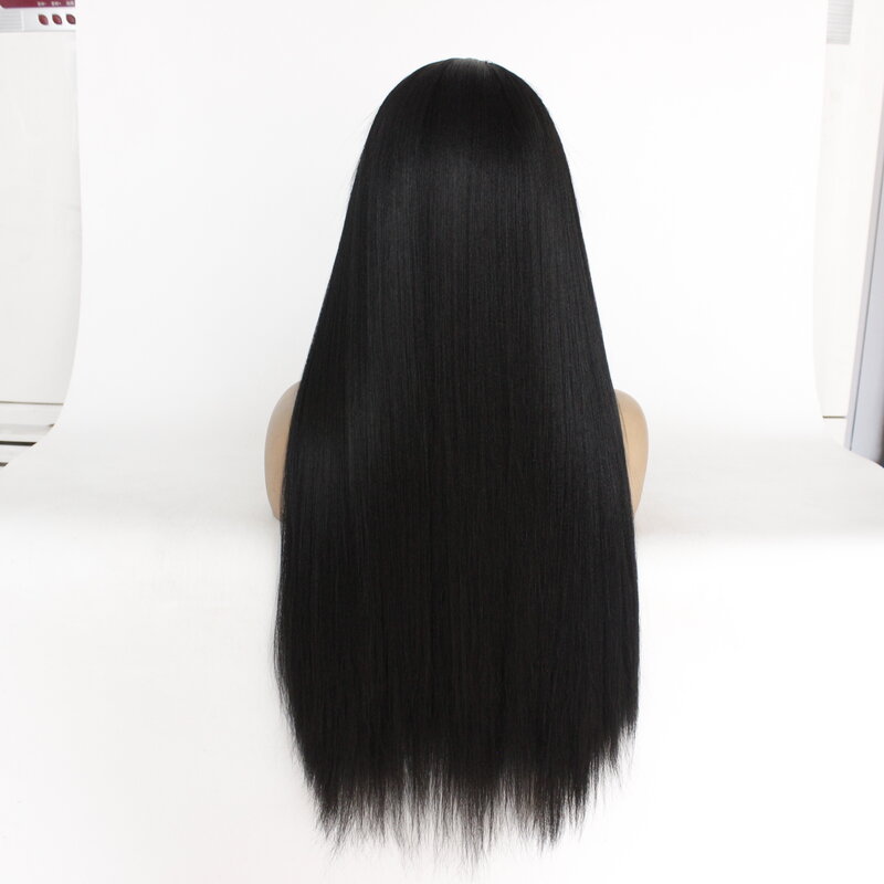 MRWIG длинный Yaki прямой синтетический кружевной передний парик, средняя часть, бесклеевое жаростойкое волокно для женщин, 150% Плотность