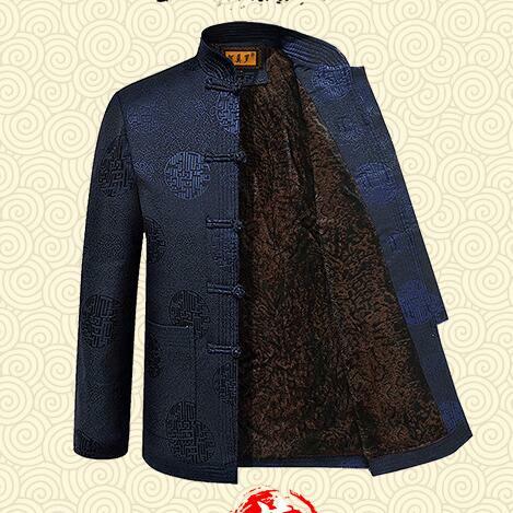 Veste traditionnelle chinoise pour homme, manteau du Nouvel An, optique d'hiver, peluche vintage Tang, d'âge moyen et masculin