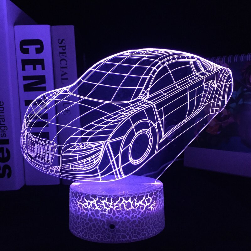 Supercar กีฬารถ Nightlight 3D Illusion โคมไฟสำหรับสีเปลี่ยนบรรยากาศกิจกรรมรางวัลเด็กตกแต่งห้องนอน LED Night Light