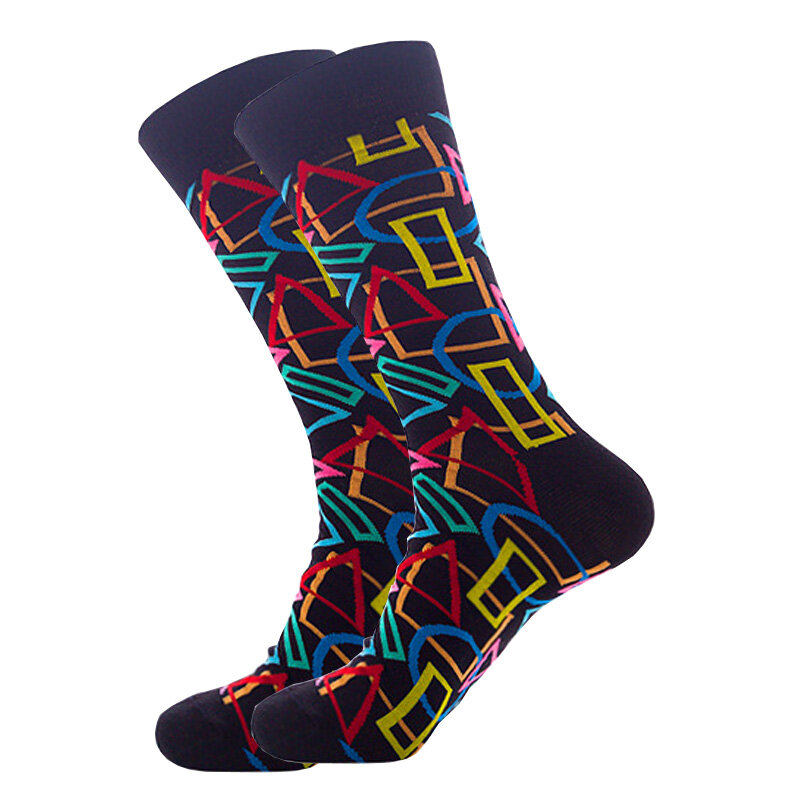Носки мужские полосатые с рисунком ромбиками, качественные носки в клетку из чесаного хлопка с геометрическим узором в стиле Харадзюку, Рождественский подарок