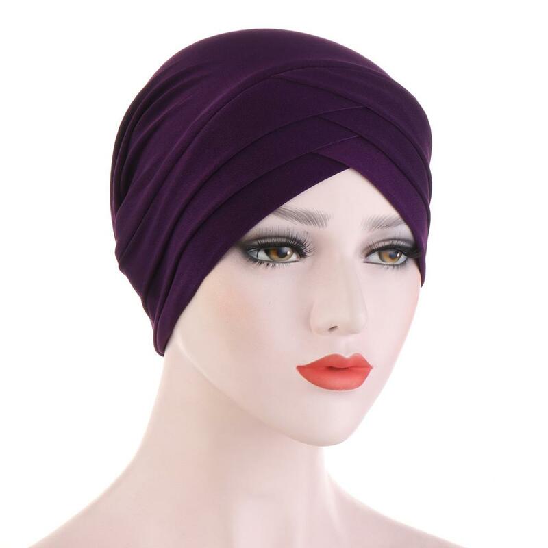 Turbante estiramento muçulmano para mulheres, testa cruzada, hijabs internos de algodão, pronto para vestir, lenço de cabeça, sob o gorro hijab, cor pura