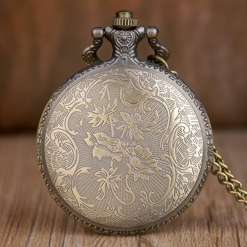 Vintage Bronze Quartz Pocket Watch Steampunk Men Boy Pocket Watches Necklace Chain Gift Relogio De Bolso