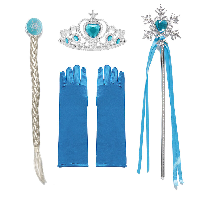 Аксессуары для девочек, перчатки и Корона Эльзы, комплект ювелирных изделий, парик Эльзы, коса для платья принцессы, одежда для косплея Снежной королевы, 2 аксессуара