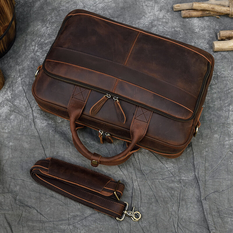Портфель из натуральной кожи для ноутбука 15,6 дюйма мужской, Повседневная деловая сумка-тоут в стиле ретро, Сумка для документов