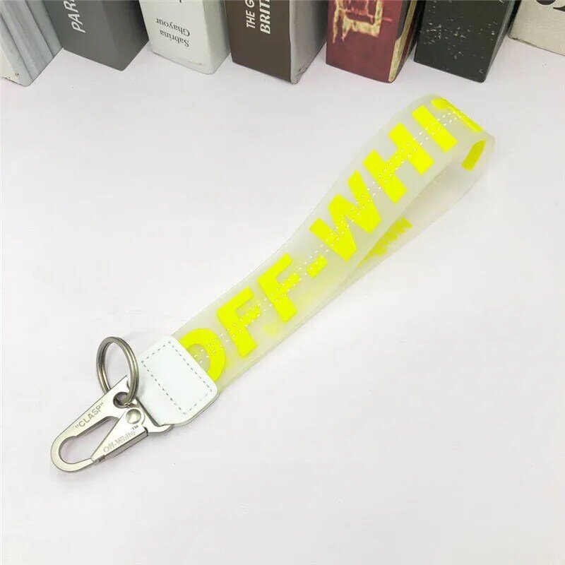 off OW keychain white transparent PVC jelly letters jeans bag mobile phone camera bag pendant White
