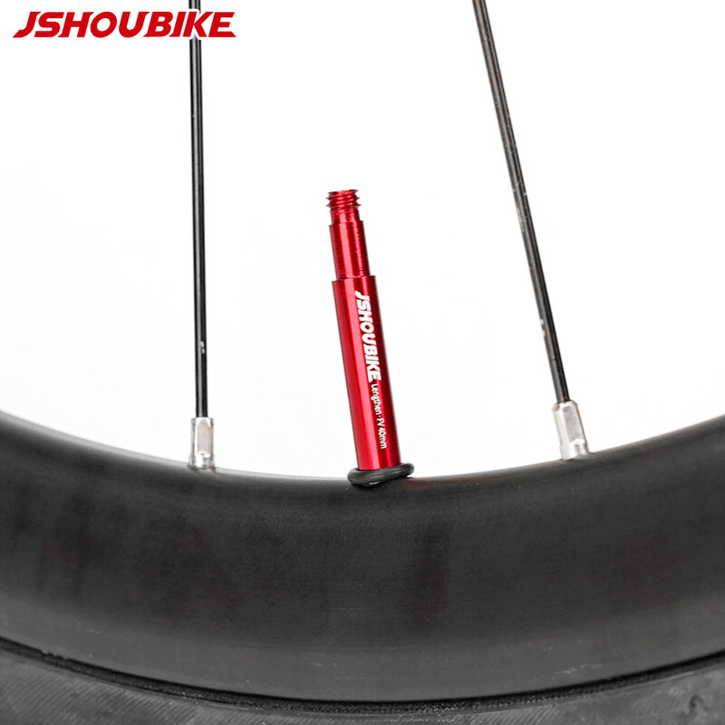 JSHOU 자전거 프랑스어 밸브 익스텐더 캡 코어 어댑터 빨간색과 검은 색 합금 줄기 40 60 80 100 120mm W/합금 캡 및 도구