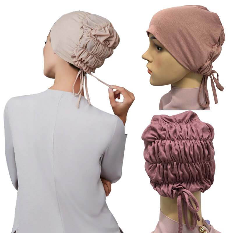 Lenço com elástico para cabeça feminino, camisa de algodão macio com amarração nas costas, turbante com lenço islâmico, turbante, 2020