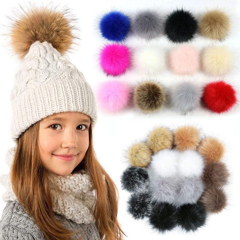 Bola de Pelo de imitación de zorros para mujer, pompón de pelo falso de 12cm, accesorios para sombreros y gorros de punto DIY