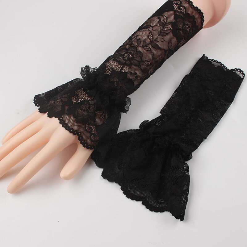 Женские Эластичные рукава перчатки для вождения закрытые рукава плиссированные кружевные перчатки с полым крючком Длинные Короткие перчатки без пальцев