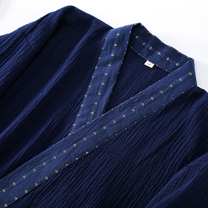 Trajes de casa de Kimono para hombre, pantalones de manga larga, Pijamas de algodón con diseño de crepé, otoño y primavera