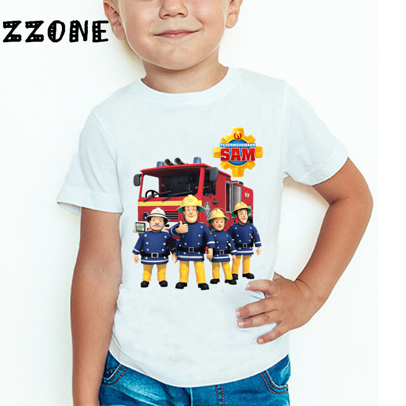 Camiseta con estampado de dibujos animados para niños, camiseta divertida de bombero, Tops de verano para bebés, niños y niñas, gran Camiseta informal