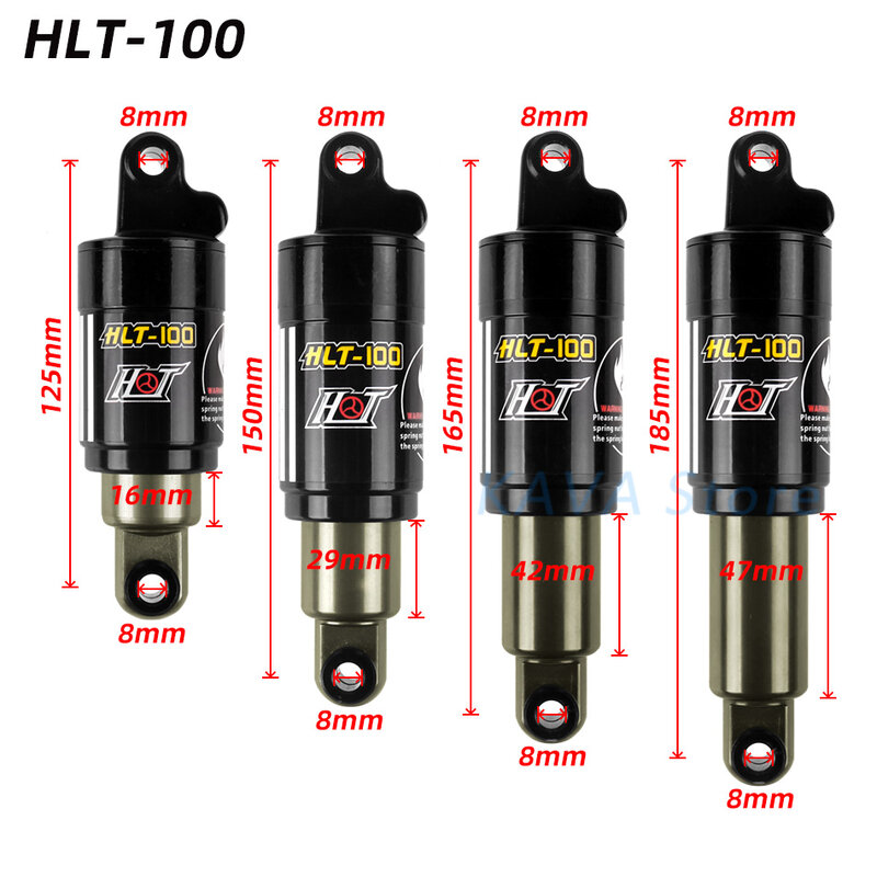 HLT-100-Amortiguadores traseros para bicicleta de montaña, accesorio de aleación de aluminio, resorte de aceite, 125/150/165/185mm, 850/1000 libras