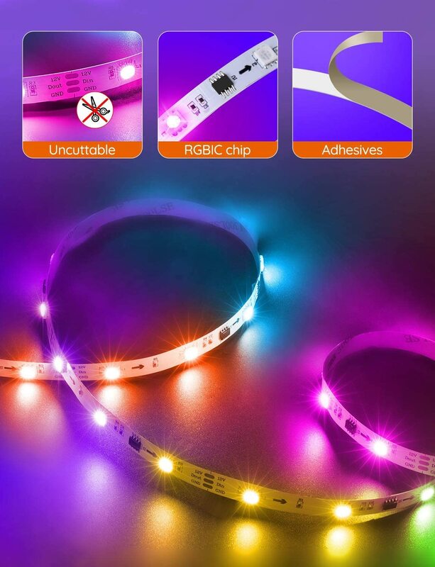 RGB LED Strip Lights para a decoração da árvore de Natal, impermeável, segmentado, DIY, colorido, efeito perseguidor, arco-íris, árvore de Natal, IP65
