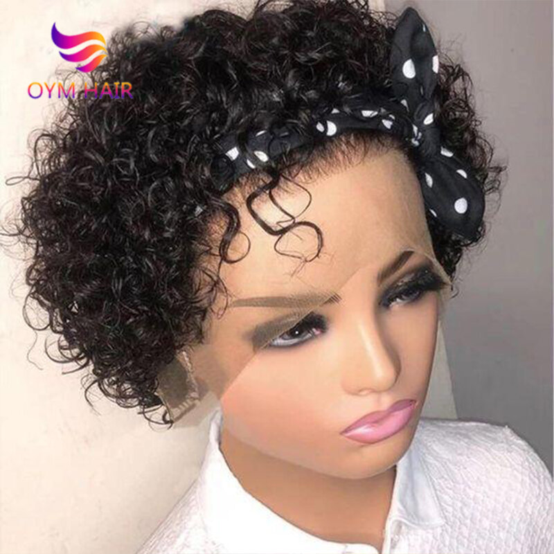 شعر Ym-شعر مستعار طبيعي برازيلي ، قص بيكسي ، مجعد قصير ، 13 × 1 ، موجة مائية ، للنساء السمراوات