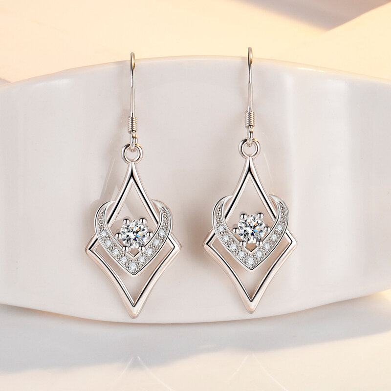 Fanqieliu orecchini pendenti in cristallo con cuore a rombo in argento Sterling 925 da donna di alta qualità FQL21279
